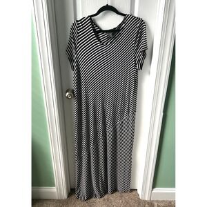 Chico's Black & White Diagonal Stripe Maxi Dress with Asymmetrical Panel
